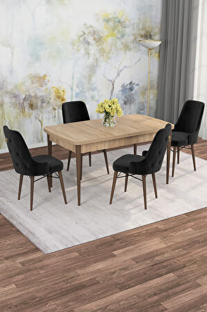 Arven Serisi 80x132 Açılabilir MDF Atlantik Çam Mutfak Masa Takımı 4 Sandalye