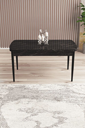Arven Serisi 80x132 Açılabilir MDF Siyah Mermer Desen Mutfak Masa Takımı 4 Sandalye