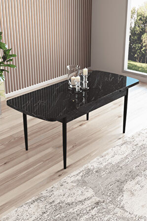 Arven Serisi 80x132 Açılabilir MDF Siyah Mermer Desen Mutfak Masa Takımı 4 Sandalye