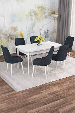 Arven Serisi 80x132 Açılabilir MDF Beyaz Mutfak Masa Takımı 6 Sandalye