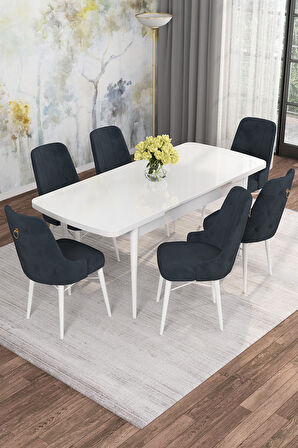 Arven Serisi 80x132 Açılabilir MDF Beyaz Mutfak Masa Takımı 6 Sandalye