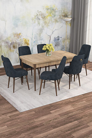 Arven Serisi 80x132 Açılabilir MDF Atlantik Çam Mutfak Masa Takımı 6 Sandalye