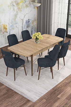 Arven Serisi 80x132 Açılabilir MDF Atlantik Çam Mutfak Masa Takımı 6 Sandalye