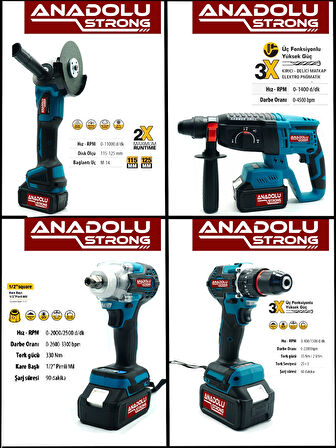 Anadolu Strong Tr-453 5'li Pro Set Kömürsüz Kırıcı Delici Matkap Vidalama Taşlama Bijon Sökme Kaynak