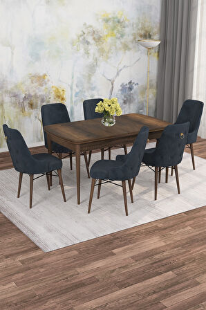 Arven Serisi 80x132 Açılabilir MDF Barok Ahşap Desen Mutfak Masa Takımı 6 Sandalye