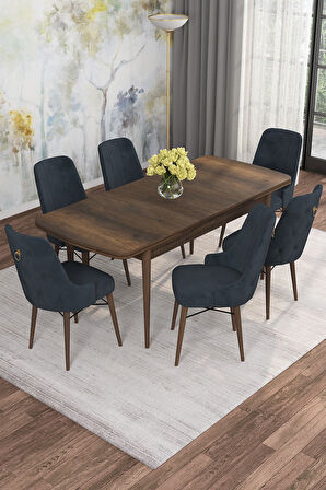 Arven Serisi 80x132 Açılabilir MDF Barok Ahşap Desen Mutfak Masa Takımı 6 Sandalye