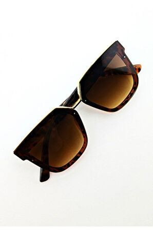 Metal Gold Detay KahveRengi Kadın Güneş Gözlüğü UV 400 Korumalı Gözlük Leopar Desenli Çerçeve