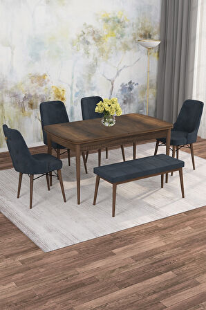 Arven Serisi 80x132 Açılabilir MDF Barok Ahşap Desen Mutfak Masa Takımı 4 Sandalye 1 Bench