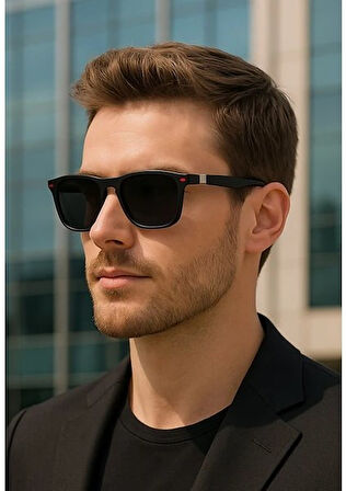 Kırmızı Detay Şık Stil Unisex Güneş Gözlüğü UV 400 Korumalı Polarize Çerçeve Metal Menteşeli Gözlük