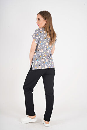 Unisex Snack Time Desenli Doktor Hemşire Cerrahi Scrubs Üniforma Takım