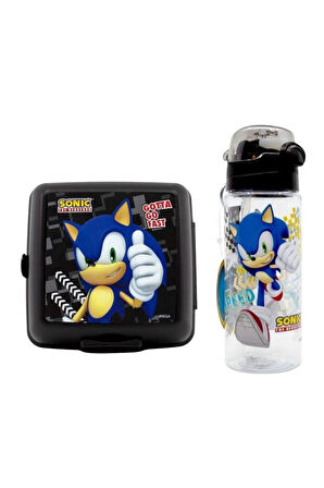 Siyah Sonic Lisanslı 500 ml Matara Ve Dört Bölmeli Beslenme Kabı Seti