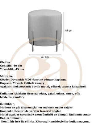 Ella Mio Puf, Metal Halkalı Puf, Makyaj Oturağı ,Puf Bench Montajsız Oturak Gold Metal Ayaklı