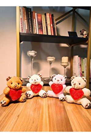 I Love You Seni Seviyorum Mesajlı 4 Adet Sevimli Mini Peluş Ayıcık Kalpli 11x9 cm Peluş Ayıcıklar