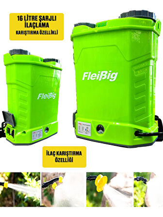 Germany Style Flebig Turbo Karıştırıcılı 16 Lt Şarjlı Sırt Tipi İlaç Pompası Akülü İlaçlama Makinesi