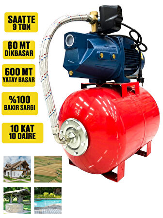 Germany Style  ibeltech 50 Litre 2 Hp Bakır Sargı Jet Pompalı Elektrikli Hidrofor 10 Kat 10 Daireye 