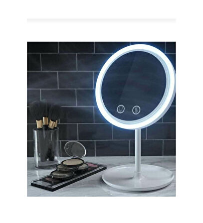 Masa Üstü Beyaz Makyaj Aynası Dokunmatik Led Işıklı Usb Li Yuvarlak Masa Üstü Makyaj Aynası Ledli