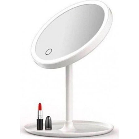 Masa Üstü Beyaz Makyaj Aynası Dokunmatik Led Işıklı Usb Li Yuvarlak Masa Üstü Makyaj Aynası Ledli