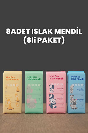 4 Adet 8’li Paket Sevimli Desenli Mini Cep Islak Mendil Hijyenik Çocuk ve Bebek İçin Seyahat Cep Boy