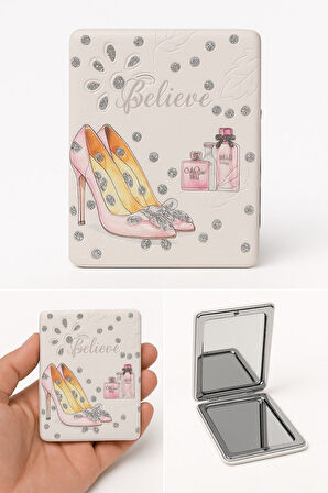 Tarzınıza Işıltı Katın Taşlı Kelebek Ayakkabı Motifli Moda Zarafet Şık Tasarımlı Cep Makyaj Aynası