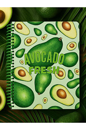 Spiralli Çizgili Avokado Fresh Temalı Öğrenci ve Ofis Kullanımı İçin Uygun Defter 80 Yaprak