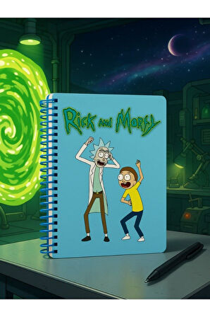 Spiralli Kareli Rick and Morty Temalı  Öğrenci ve Ofis Kullanımı İçin Uygun Defter 80 Yaprak
