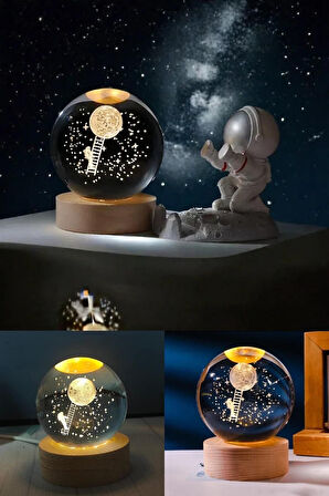 3’lü Masaüstü Dekorasyonu Aya Tırmanan Astronot Figürlü Led Işıklı Küre Adalet Terazisi ve Kum Saati