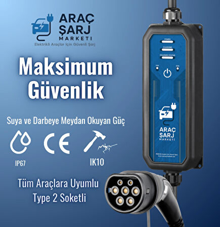 Huzur Elektrik 22kw 32A 5m Kablolu Portatif Taşınabilir EV Araç Şarj Cihazı