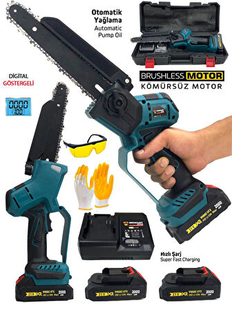 Germany Style Kömürsüz  24Cm Pala Otomatik Yağlama Dijital Şarjlı Dal Budama Kesme Makinesi Testeres