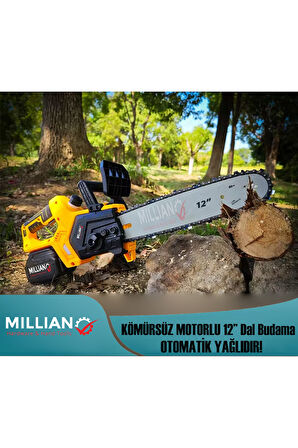 MLN-12D Şarjlı Çift Akülü Otomatik Yağlamalı Dal Budama Makinesi Bataryalı Odun Ağaç Kesme Testeresi