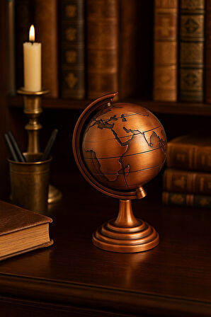 Ofisinize Masaüstü Dekorasyonu Bronz Metal Dünya Küresi Masaüstü Süs Ofis ve Ev Dekoru için 13x9 cm