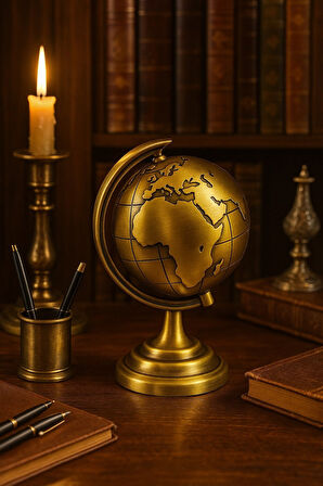 Ofisinize Masaüstü Dekorasyonu Gold Metal Dünya Küresi Masaüstü Süs Ofis ve Ev Dekoru için 13x9 cm