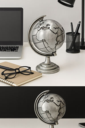 Ofisinize Masaüstü Dekorasyonu Gri Metal Dünya Küresi Masaüstü Süs Ofis ve Ev Dekoru için 13x9 CM