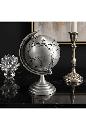 Ofisinize Masaüstü Dekorasyonu Gri Metal Dünya Küresi Masaüstü Süs Ofis ve Ev Dekoru için 13x9 CM