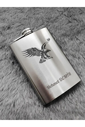 Vip Hediye İsime Kişiye Özel 9 Oz Çelik Cep Matarası Kartal Temalı 266 Ml İçecek Matarası