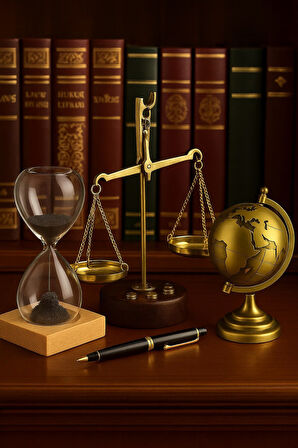 Ofisinize Masaüstü Dekoratif 3’lü Ofis Masa Seti Metal Dünya Küresi Manyetik Kum Saati Pirinç Terazi