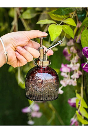 Şık Tasarımlı Ev Bahçe Saksı Çiçeklerine Özel Cam Bitki Sulama Fıskiyesi Kolonya Şişesi 200ML Kırmzı