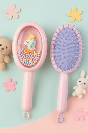 1 Adet Pembe Unicorn Figürlü Renkli Boncuklu Çocuk Saç Tarağı Fırçası Kolay Taranma Saçları Acıtmaz