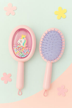1 Adet Pembe Unicorn Figürlü Renkli Boncuklu Çocuk Saç Tarağı Fırçası Kolay Taranma Saçları Acıtmaz