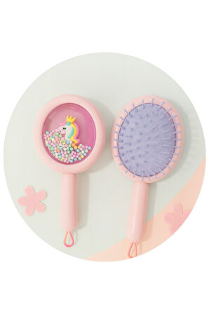 1 Adet Pembe Unicorn Figürlü Renkli Boncuklu Çocuk Saç Tarağı Fırçası Kolay Taranma Saçları Acıtmaz