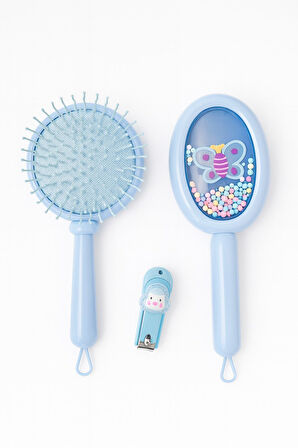 1 Adet Renkli Boncuklu Çocuk Saç Tarağı Fırçası ve 1 Adet Tırnak Makası Seti Pratik Güvenli Kullanım