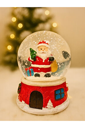 2026 Yılbaşı Yeni Yılın En Güzel Hediyesi Noel Baba Hediye Torbası Temalı Led Işıklı 9 cm Kar Küresi
