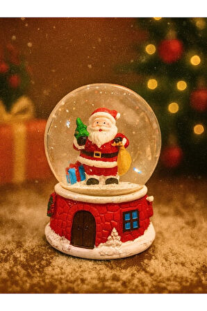 2026 Yılbaşı Yeni Yılın En Güzel Hediyesi Noel Baba Hediye Torbası Temalı Led Işıklı 9 cm Kar Küresi