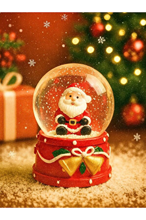 Dekoratif 2026 Yılbaşı Yeni Yılın En Güzel Hediyesi Noel Baba Figürlü Led Işıklı 9 cm Kar Küresi