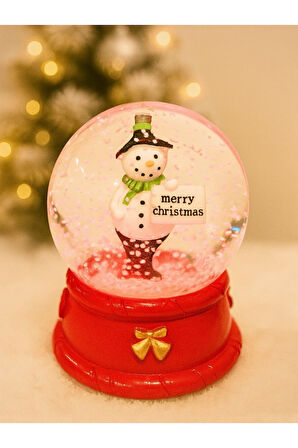 Yeni Yılın En Güzel Hediyesi Yılbaşı Kardan Adam Merry Christmas Figürlü Led Işıklı 9 cm Kar Küresi