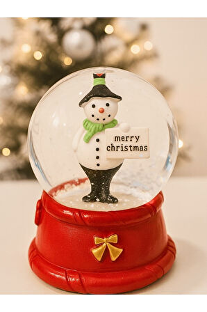 Yeni Yılın En Güzel Hediyesi Yılbaşı Kardan Adam Merry Christmas Figürlü Led Işıklı 9 cm Kar Küresi