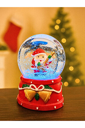 Yeni Yılın En Güzel Hediyesi 2026 Yılbaşı Gitar Çalan Noel Baba Temalı Led Işıklı 9 cm Kar Küresi