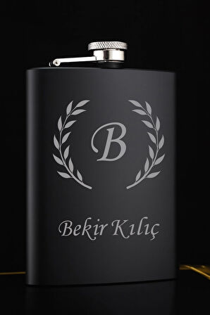 Paslanmaz Çelik Cep Matarası Vip Hediye İsime Kişiye Özel 9 Oz Siyah 266 Ml İçecek Cep Matarası