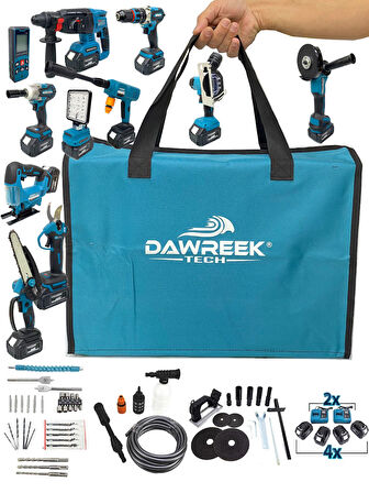 Germany Style DawreekTech 11'li Şarjlı Pro Set Kırıcı-Taşlama-Matkap-Budama Makas Testeresi -Yıkama-