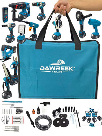 Germany Style DawreekTech 12'li Şarjlı Set Jet Üfleme-Matkap-Taşlama-Budama Makas-Testere-Yıkama-Dek
