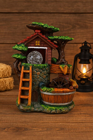 Dekoratif LED Işıklı Su Değirmeni & Şelale Biblo – Ev ve Ofis Masaüstü Şelale Su Motorlu - K